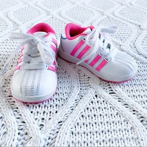 K Swiss White and Pink Leather Lace Up Tennis Shoes Size 5 Toddler